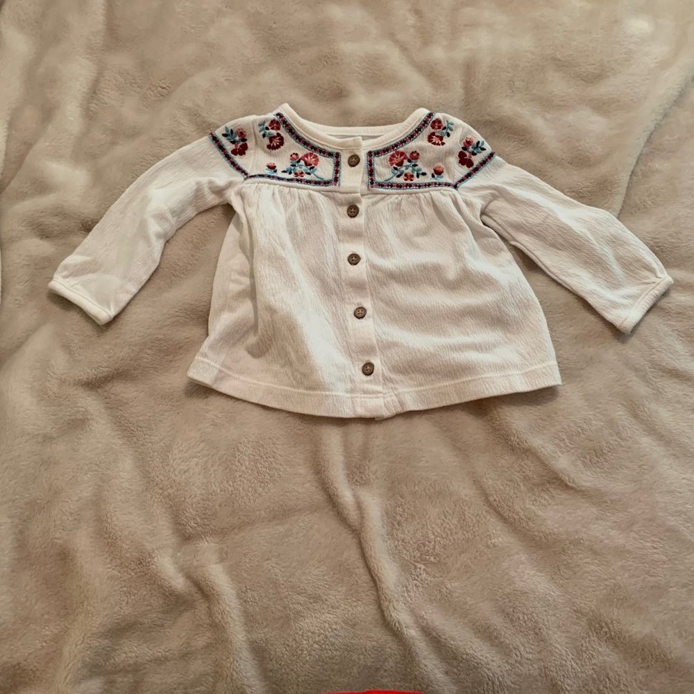 Carter's White Boho Embroidered Look Shacket Size 9 Months